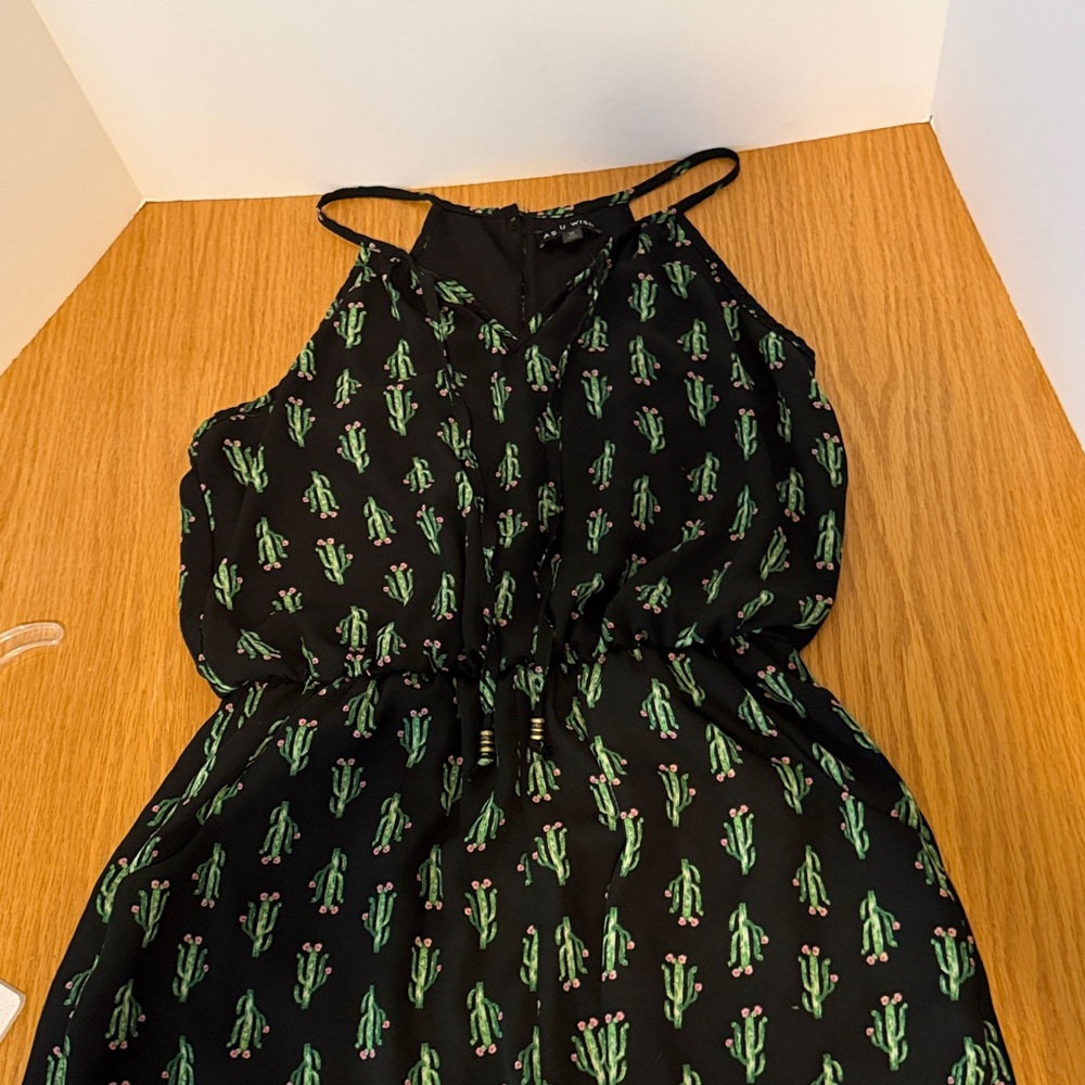 Black Cactus-Print Spaghetti Strap Romper